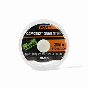 FOX Edges Camotex Semi-Stiff Coated Braid Hooklink Line Camo pintas valas pavadėliams (9.07 kg / 20 lb, 20 m)