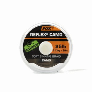 FOX Edges Reflex Soft Sinking Braid Hooklink Line Camo pintas valas pavadėliams (9.07 kg / 20 lb, 20 m)