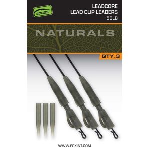 FOX Edges Naturals Leadcore Power Grip Lead Clip Leaders karpinės sistemėlės (22.7 kg / 50 lb, 3 vnt.)