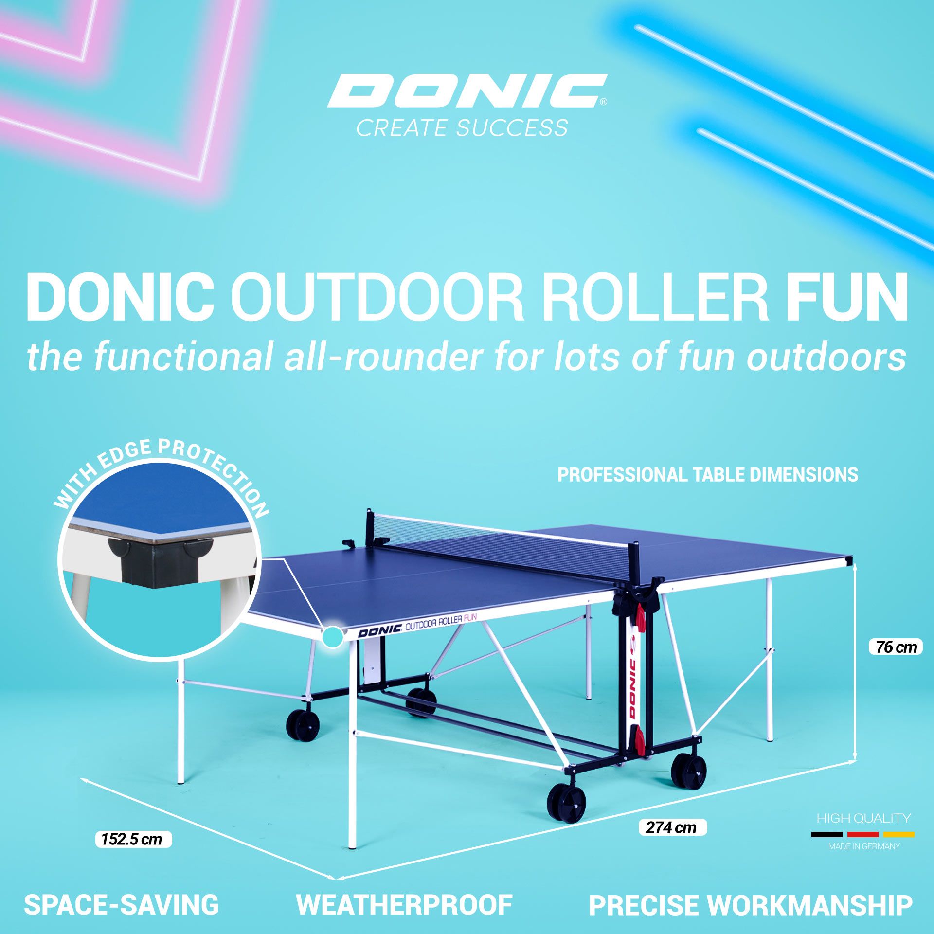 Teniso stalas outdoor 4mm DONIC Roller Fun Blue - Image 2